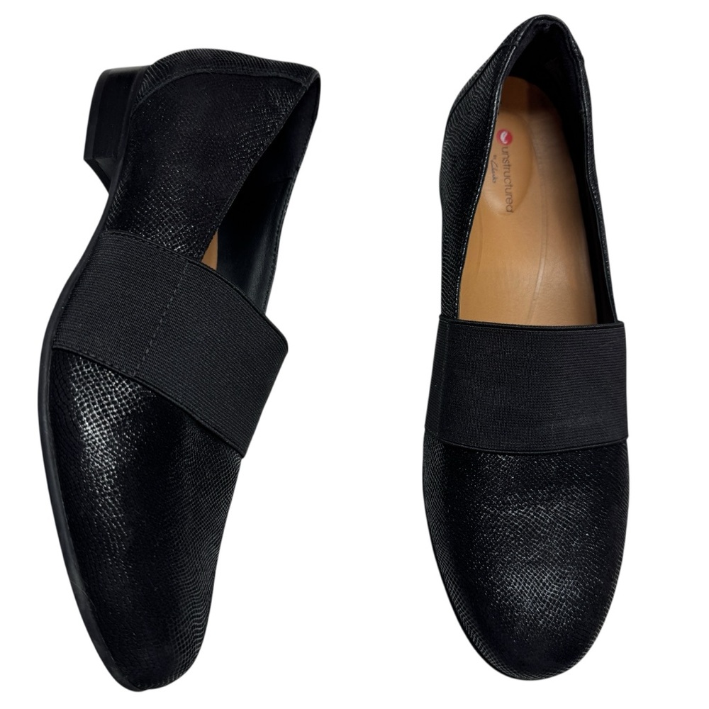 Clarks Unstructured Un Blush Lo Black Leather Loafer Animal Print Shoes Womens 9